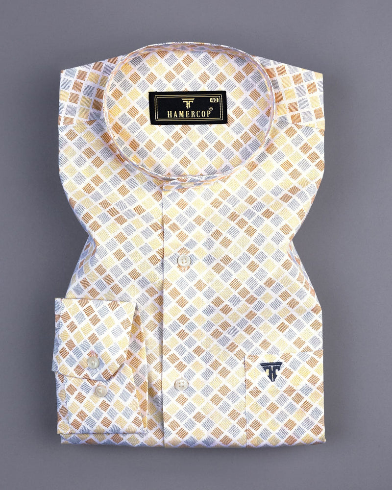 Melody Yellow Square Block Printed Amsler Linen Cotton Shirt