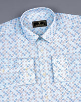 Melody Blue Square Block Printed Amsler Linen Cotton Shirt