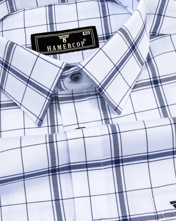 Wular White With Blue Twill Check Soft Cotton Shirt