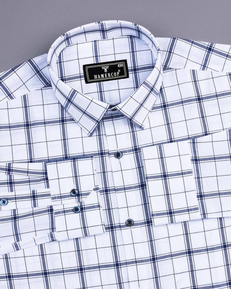 Wular White With Blue Twill Check Soft Cotton Shirt