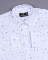 Froyo White Flower Printed Self Stripe Dobby Cotton Shirt