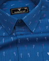 Froyo Blue Flower Printed Self Stripe Dobby Cotton Shirt