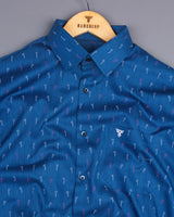Froyo Blue Flower Printed Self Stripe Dobby Cotton Shirt