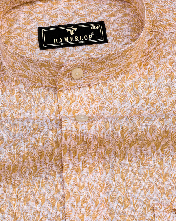 Wilson Orange Leaf Printed Amsler Linen Cotton Shirt