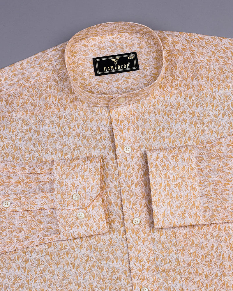 Wilson Orange Leaf Printed Amsler Linen Cotton Shirt