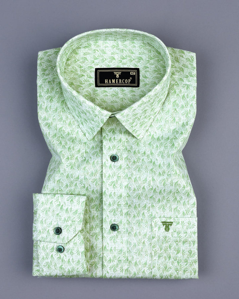 Wilson Green Leaf Printed Amsler Linen Cotton Shirt