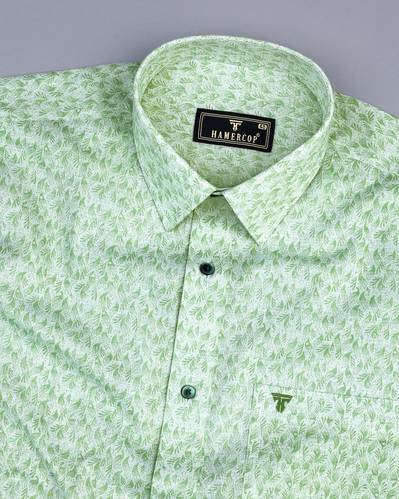 Wilson Green Leaf Printed Amsler Linen Cotton Shirt