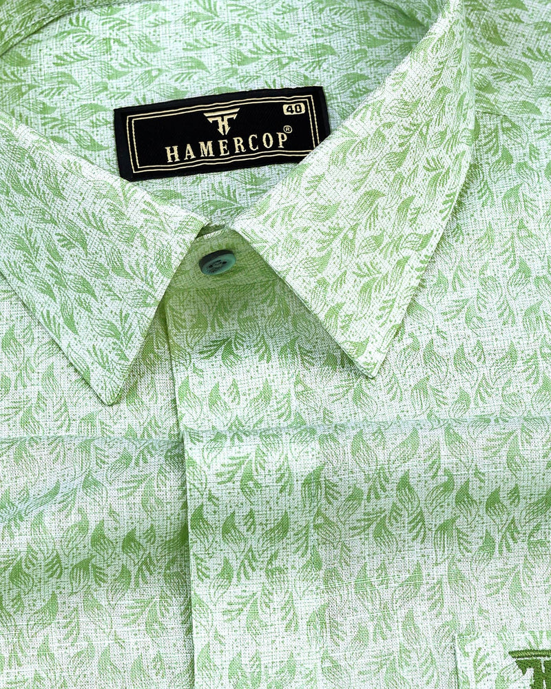 Wilson Green Leaf Printed Amsler Linen Cotton Shirt