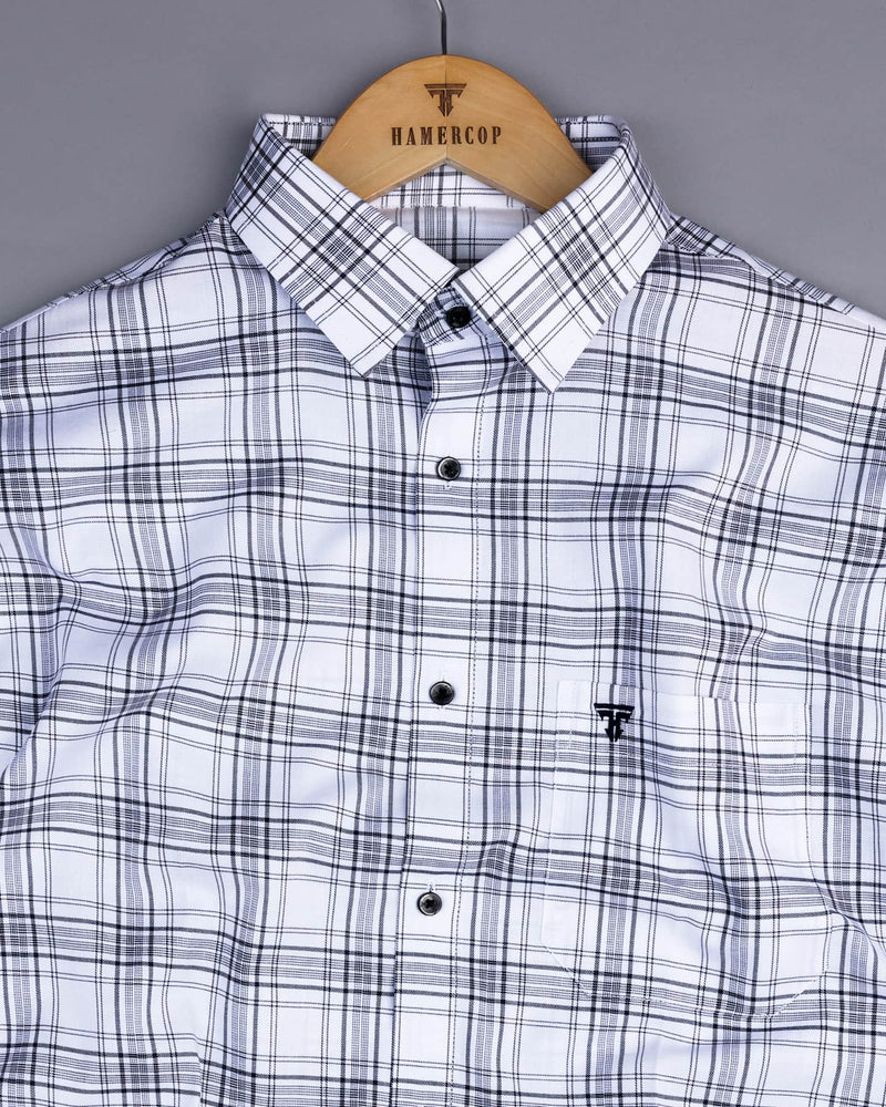 Jiloca White With Gray Twill Check Premium Cotton Shirt