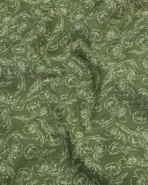 Lupine Green Flower Printed Self Stripe Dobby Cotton Shirt