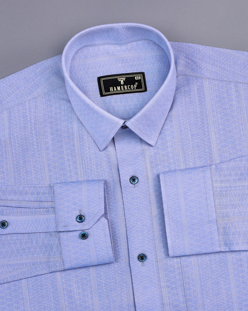 Midas SkyBlue With White Geometrical Printed Linen Cotton Shirt