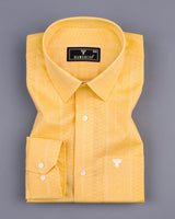 Midas Yellow With White Geometrical Printed Linen Cotton Shirt