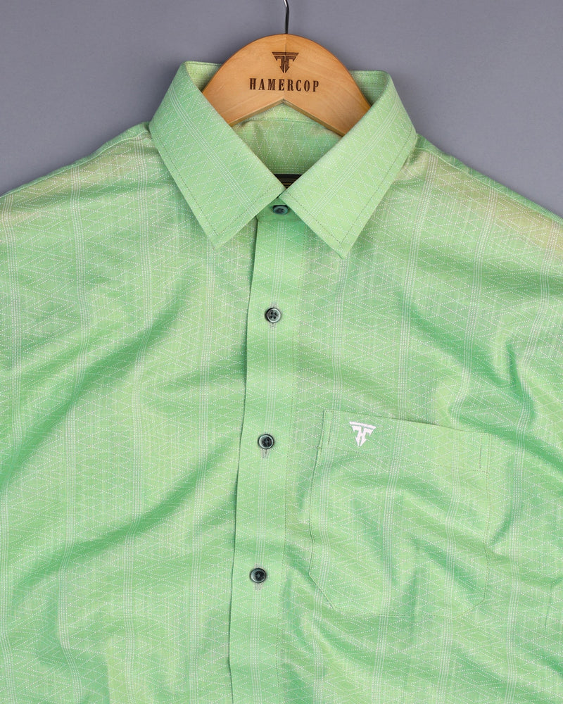 Midas Green With White Geometrical Printed Linen Cotton Shirt