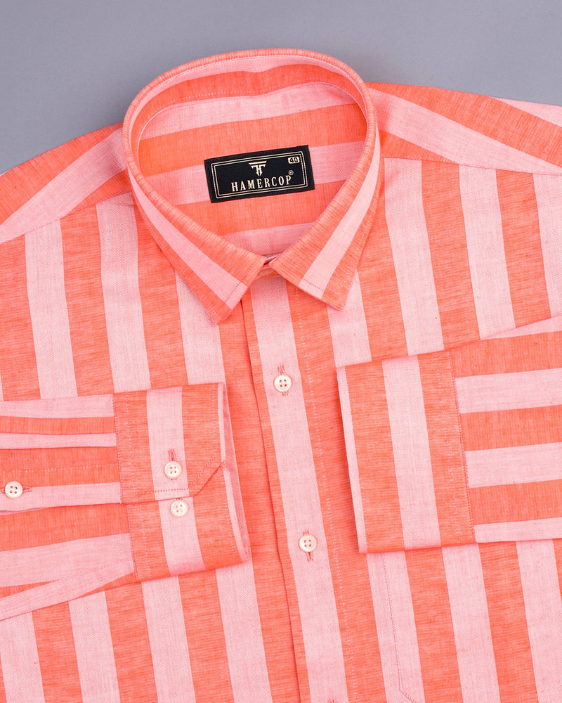 Eclate Orange With White Stripe Linen Cotton Shirt