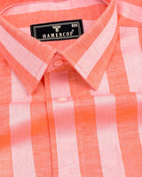 Eclate Orange With White Stripe Linen Cotton Shirt