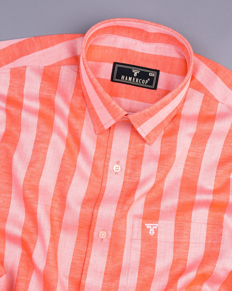 Eclate Orange With White Stripe Linen Cotton Shirt