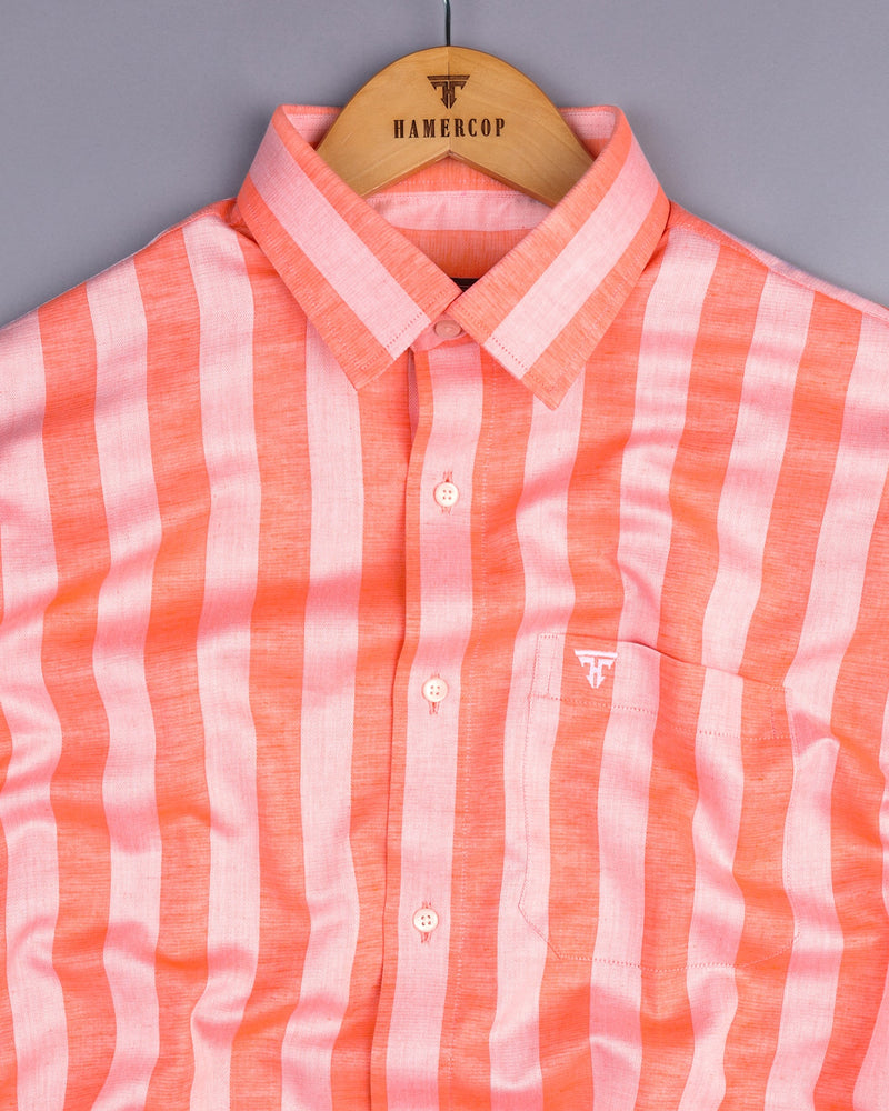 Eclate Orange With White Stripe Linen Cotton Shirt