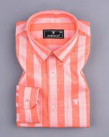 Eclate Orange With White Stripe Linen Cotton Shirt