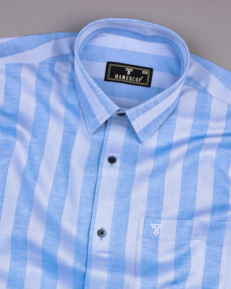 Eclate SkyBlue With White Stripe Linen Cotton Shirt