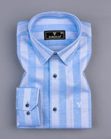 Eclate SkyBlue With White Stripe Linen Cotton Shirt