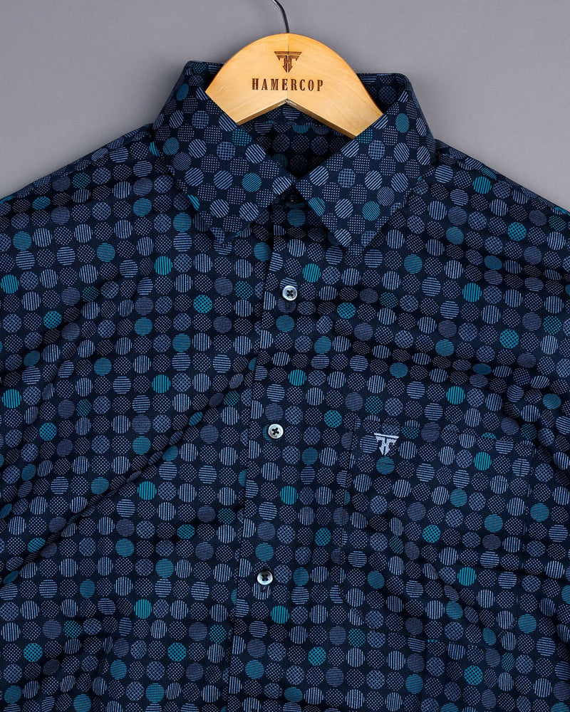 Porter NavyBlue Geometrical Circle Printed Cotton Shirt