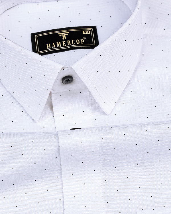 Hyper White With Black Dotted Dobby Texture Cotton Shirt