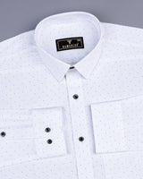 Hyper White With Black Dotted Dobby Texture Cotton Shirt