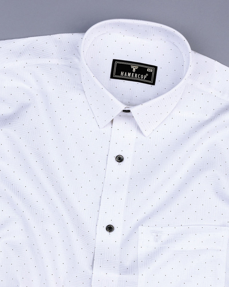 Hyper White With Black Dotted Dobby Texture Cotton Shirt