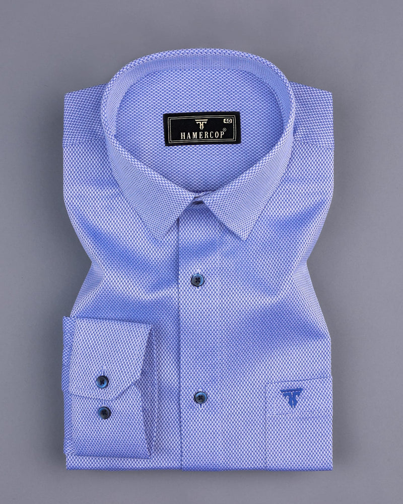Gemstone Blue With White Jacquard Texture Cotton Shirt