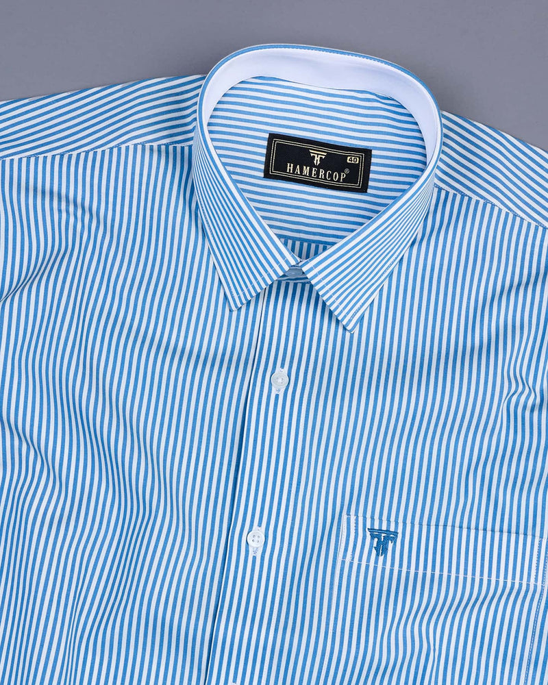 Columbia Blue With White Stripe Designer Cotton Shirt