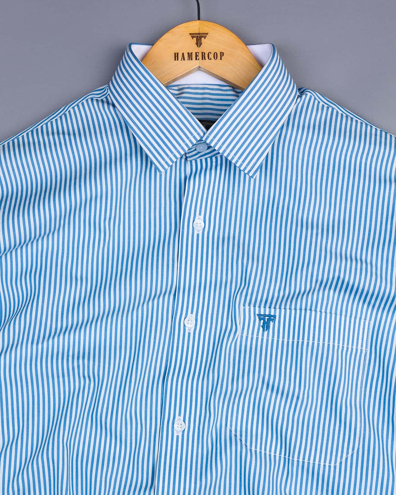 Columbia Blue With White Stripe Designer Cotton Shirt