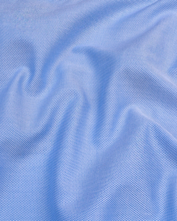 Meton SkyBlue Dobby Textured Solid Cotton Shirt