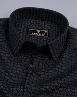 Nile Black With Cream Print Self Weft Stripe Dobby Cotton Shirt