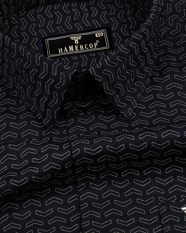 Nile Black With Cream Print Self Weft Stripe Dobby Cotton Shirt