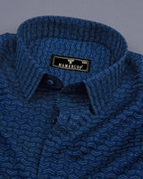 Nile Blue With Cream Print Self Weft Stripe Dobby Cotton Shirt