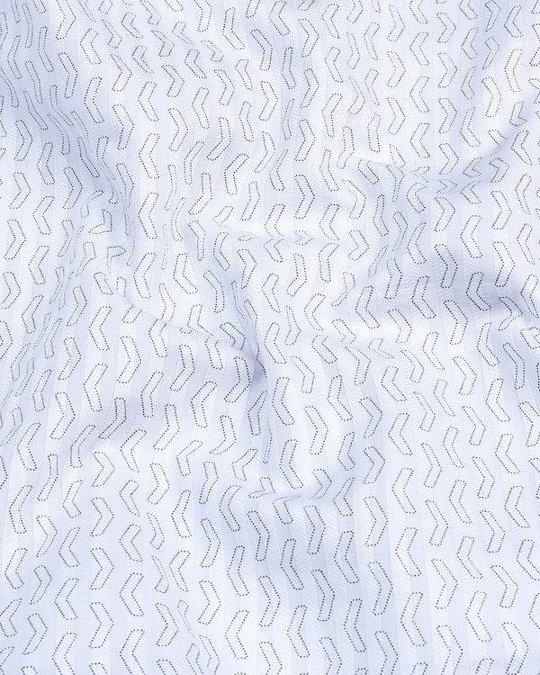 Nile White With Gray Print Self Weft Stripe Dobby Cotton Shirt