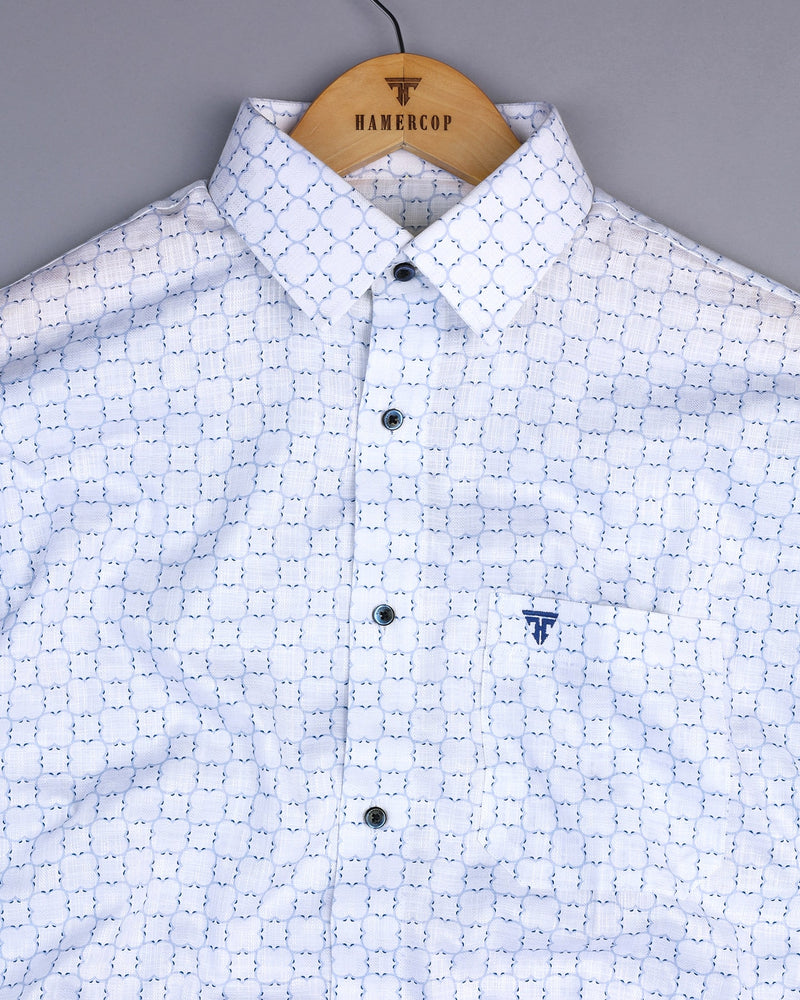 Rewa Blue With White Printed Amsler Linen Cotton Shirt