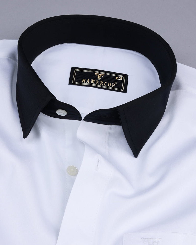 white dress shirt with black collar Satin White Black Cuff Collar Cotton Shirt – Hamercop