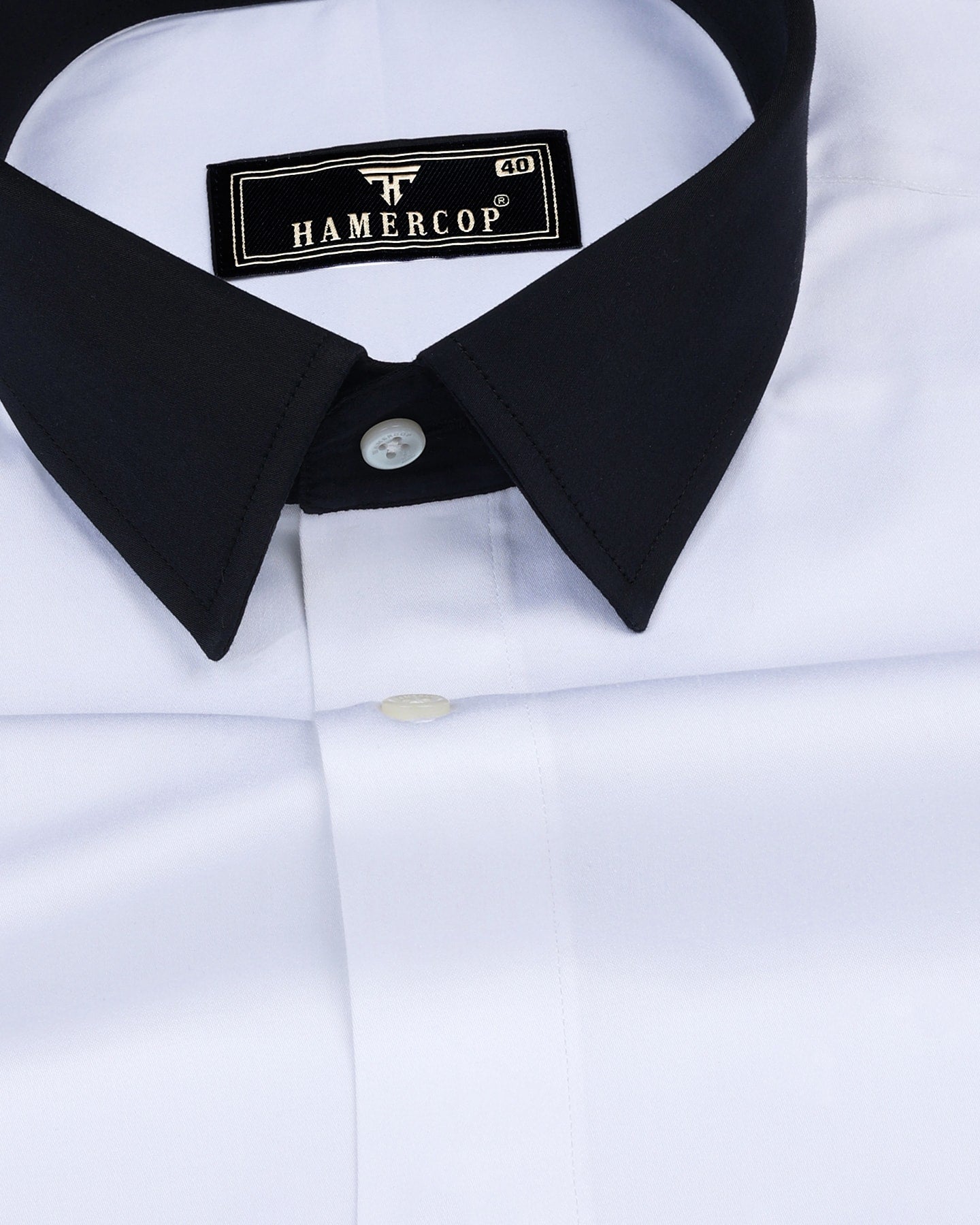 Satin White With Black Cuff And Collar Designer Cotton Shirt – Hamercop