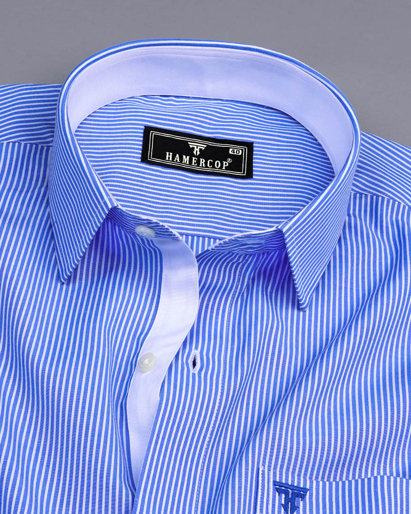 Tibet Blue With White Stripe Formal Cotton Designer Shirt