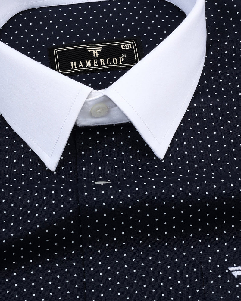 Navyblue White Dot Polka Printed Cotton Designer Shirt – Hamercop