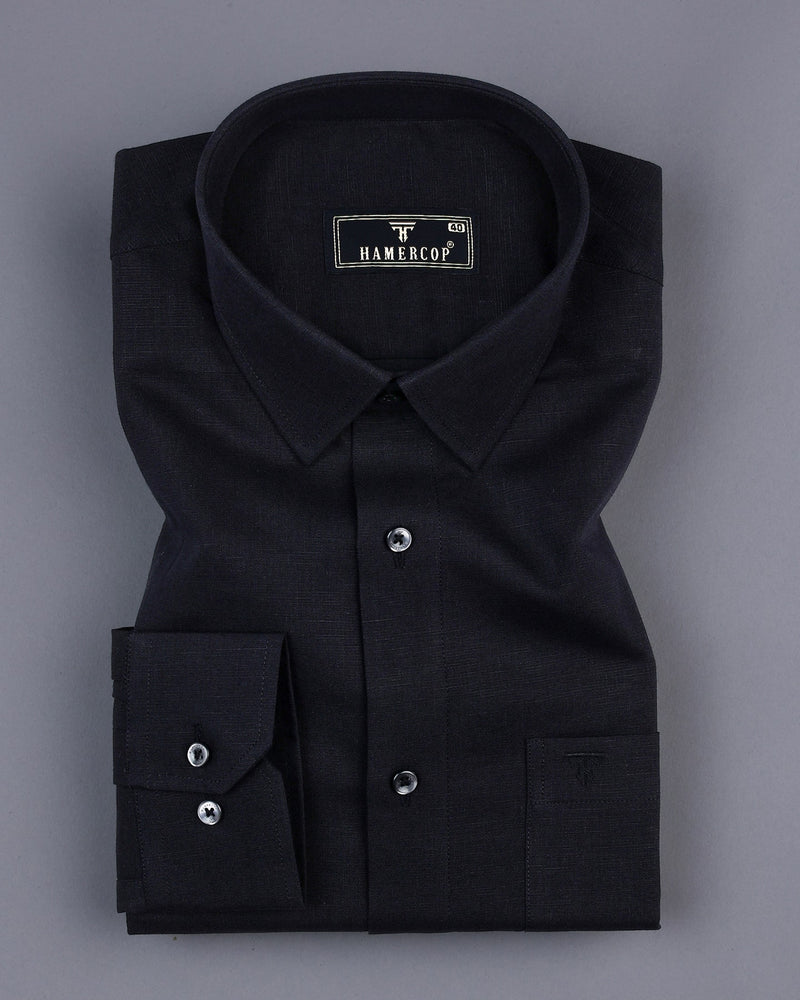 Midnight Black Linen Cotton Formal Shirt