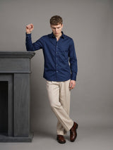 Kingston Blue Multi Square Box Printed Cotton Shirt