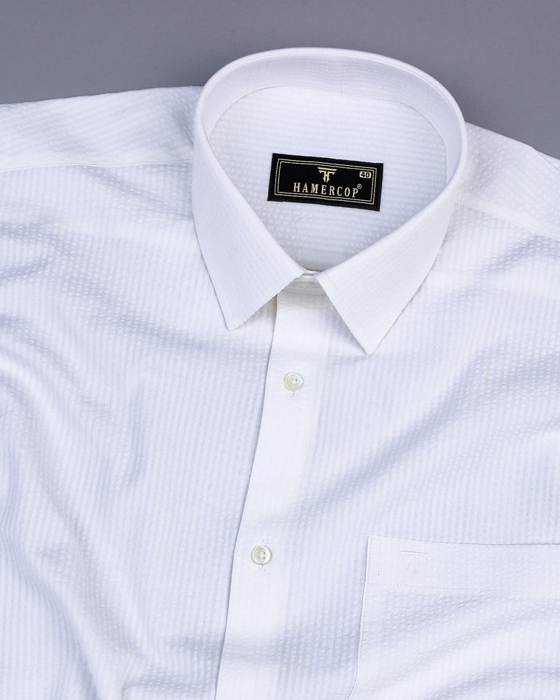 White Self Stripe Seersucker Dobby Cotton Shirt – Hamercop