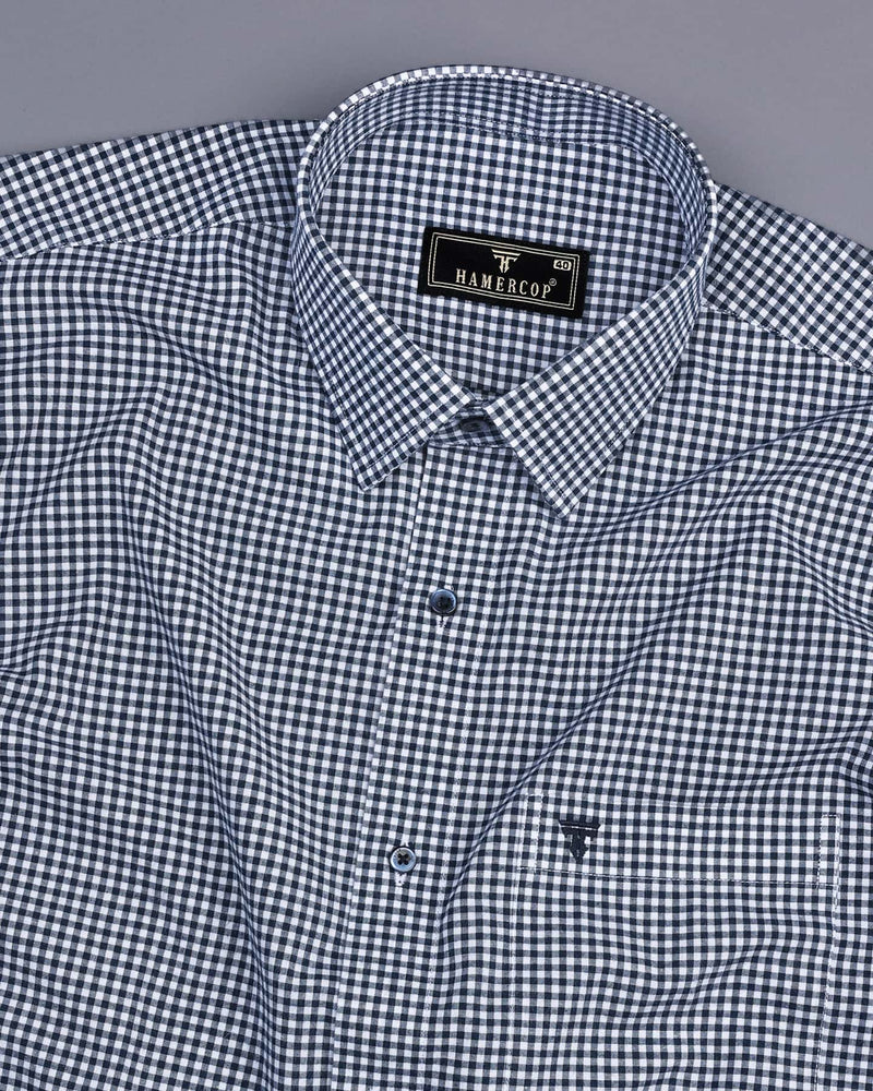 Oastin NavyBlue With White Small Check Cotton Shirt