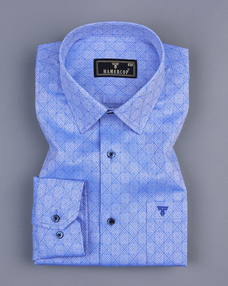 Pastel SkyBlue Jacquard Pattern Dobby Cotton Shirt