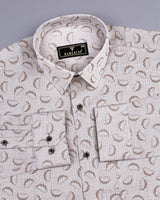 Cream Dry Leaf Jacquard Textured Premium Cotton Shirt