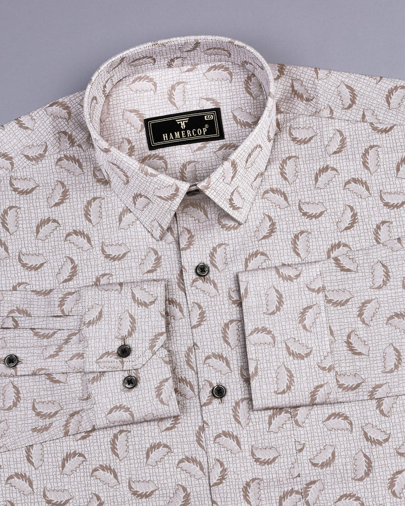 Cream Dry Leaf Jacquard Textured Premium Cotton Shirt