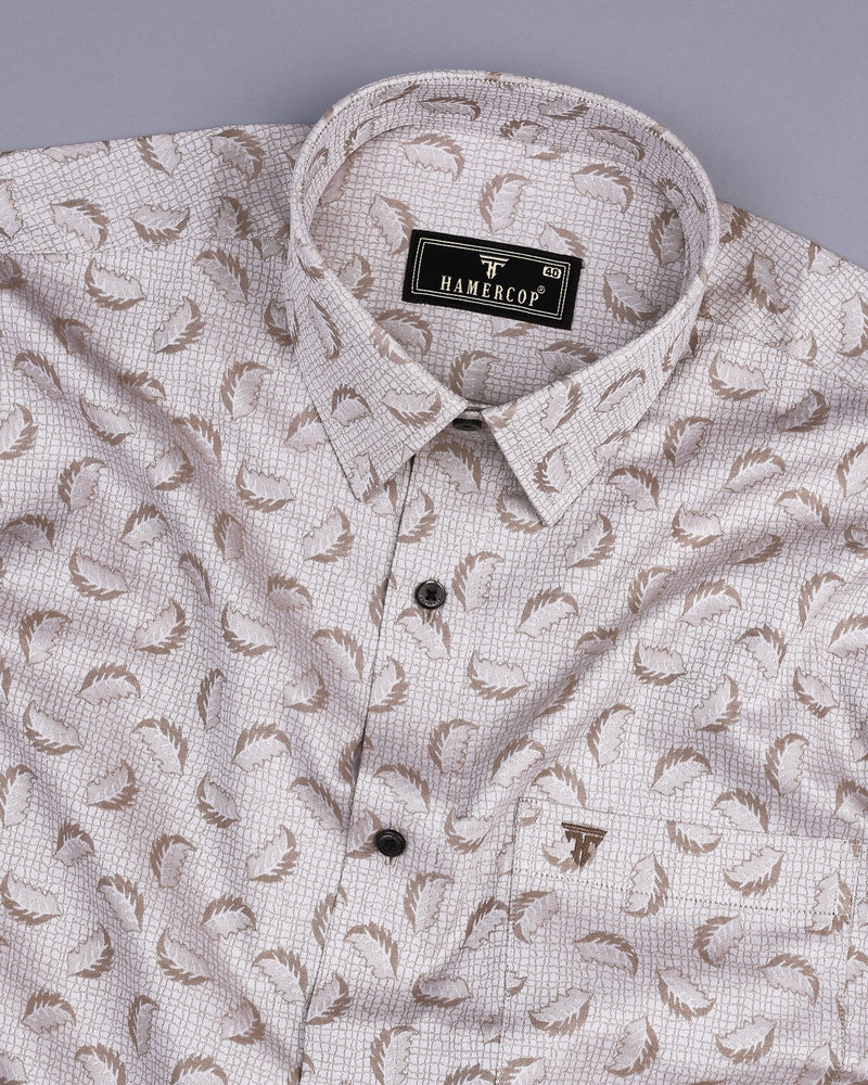 Cream Dry Leaf Jacquard Textured Premium Cotton Shirt