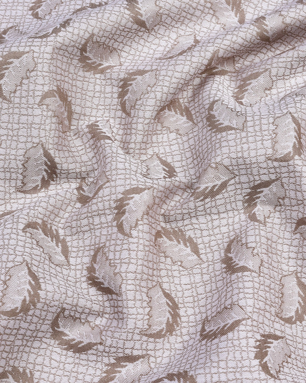Cream Dry Leaf Jacquard Textured Premium Cotton Shirt